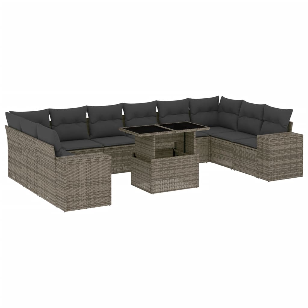 11-delige Loungeset met kussens poly rattan grijs is nu te koop bij PeponiXL, paradijselijk wonen!
