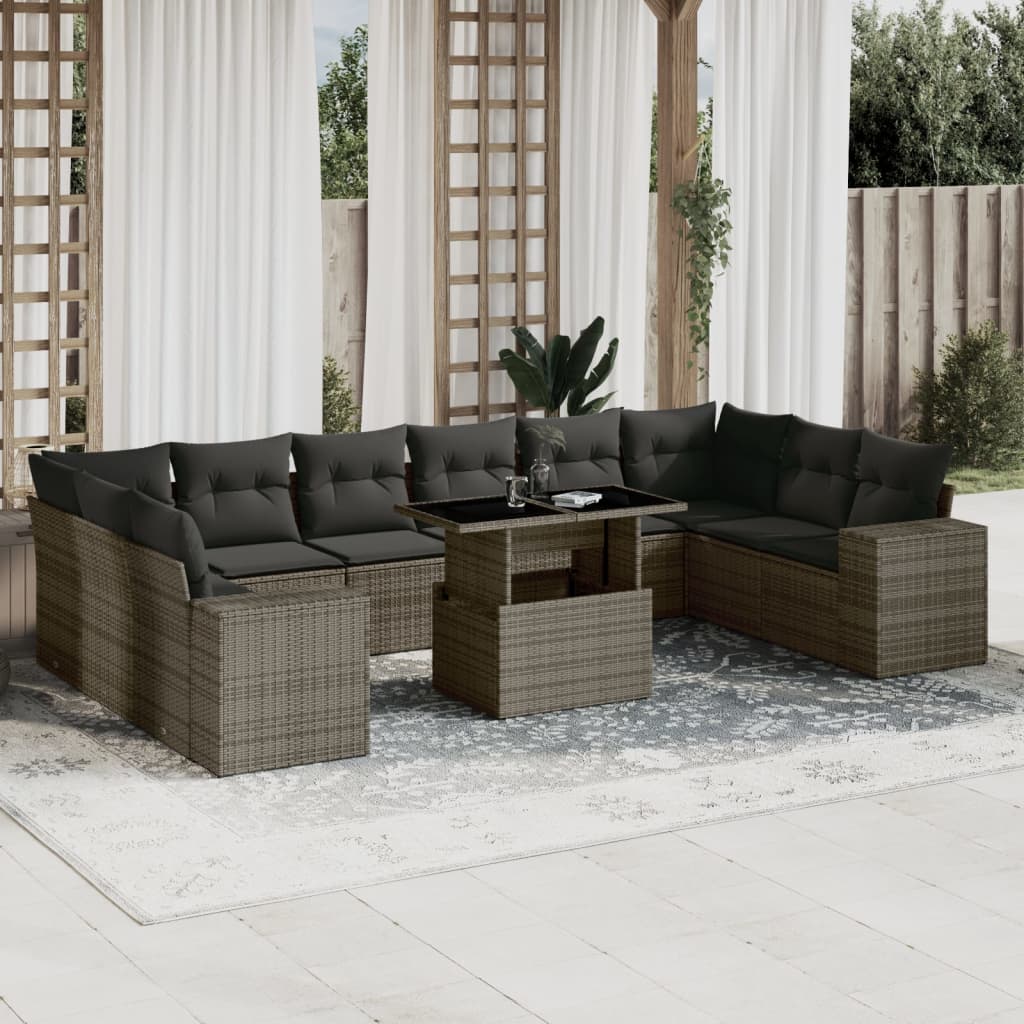11-delige Loungeset met kussens poly rattan grijs is nu te koop bij PeponiXL, paradijselijk wonen!