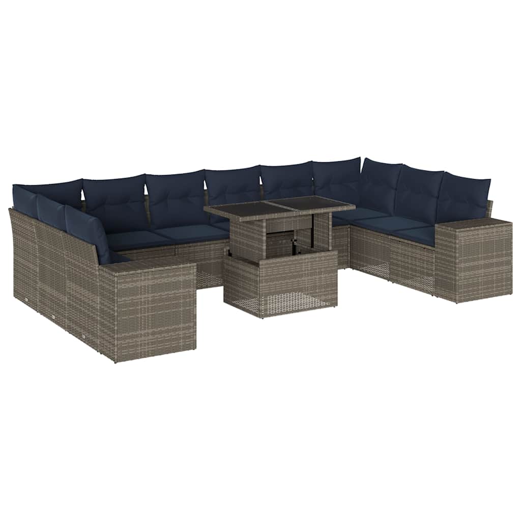 11-delige tuinbankset met kussens, grijs polyrotan is nu te koop bij PeponiXL, paradijselijk wonen!