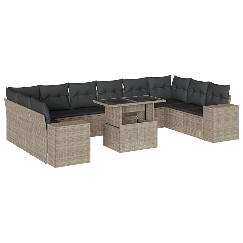 11-delige Loungeset met kussens poly rattan lichtgrijs is nu te koop bij PeponiXL, paradijselijk wonen!