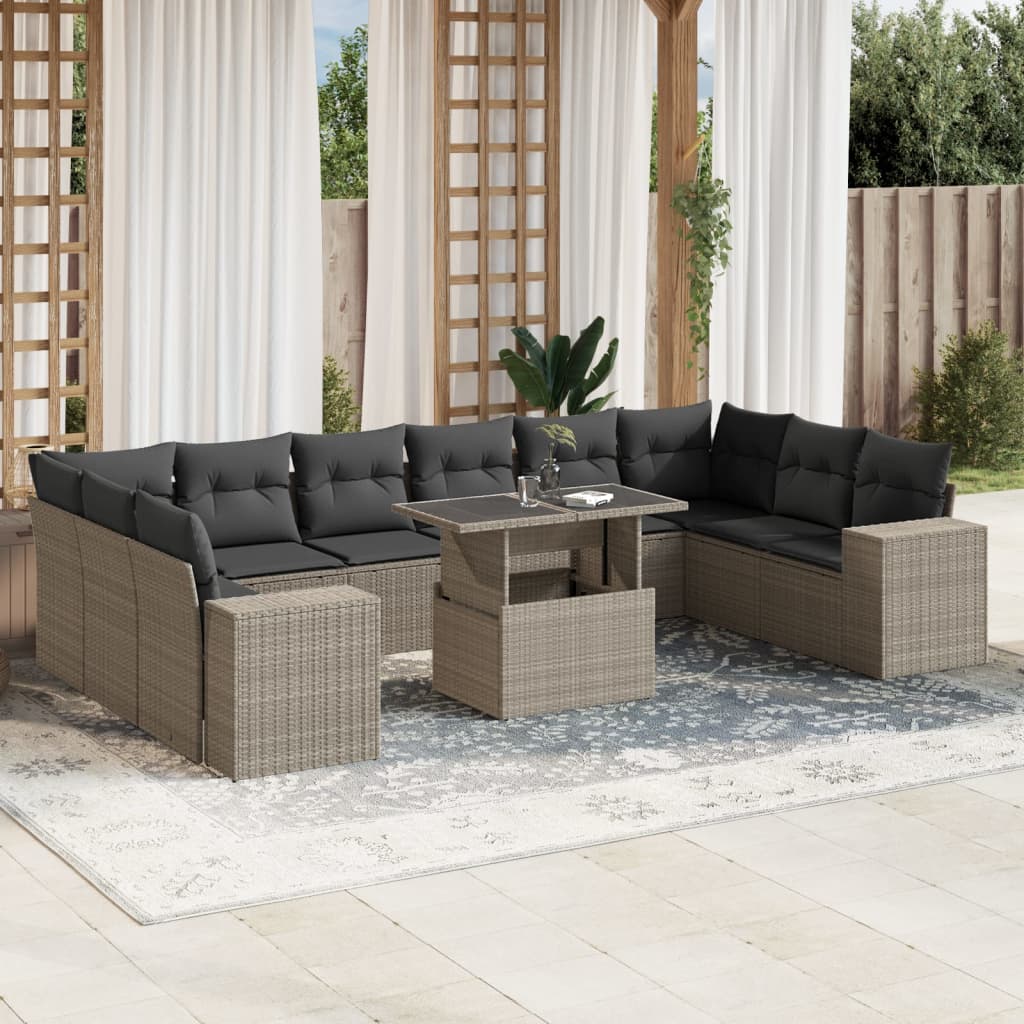11-delige Loungeset met kussens poly rattan lichtgrijs is nu te koop bij PeponiXL, paradijselijk wonen!