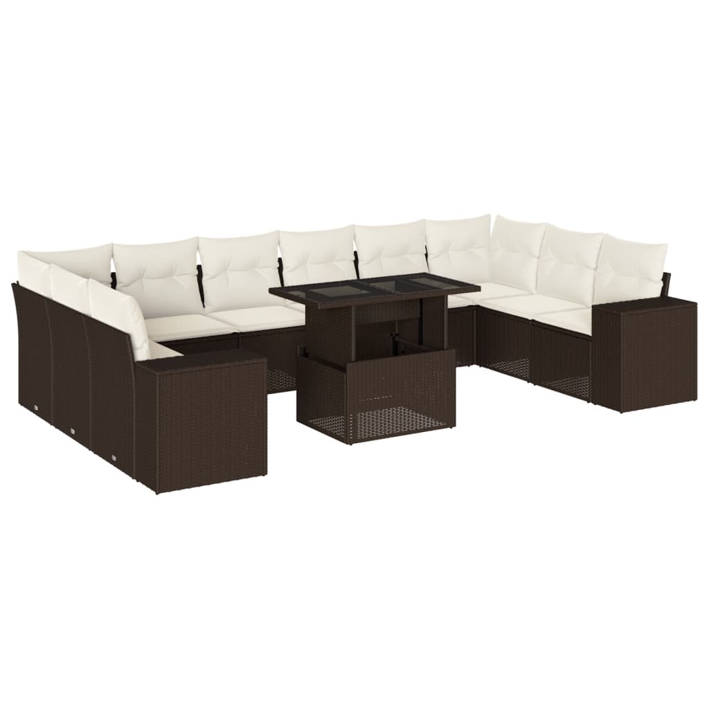 11-delige Loungeset met kussens poly rattan bruin is nu te koop bij PeponiXL, paradijselijk wonen!
