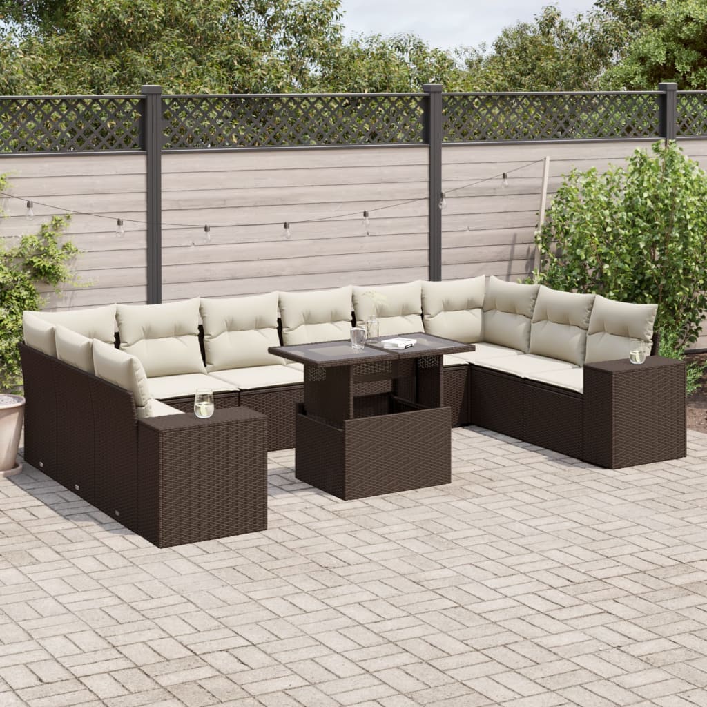11-delige Loungeset met kussens poly rattan bruin is nu te koop bij PeponiXL, paradijselijk wonen!