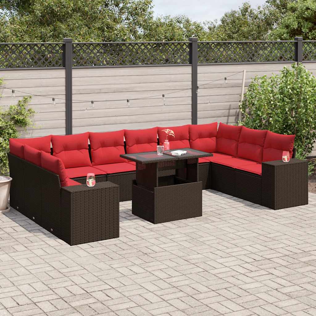 11-delige tuinbankset met kussens, bruin polyrotan is nu te koop bij PeponiXL, paradijselijk wonen!