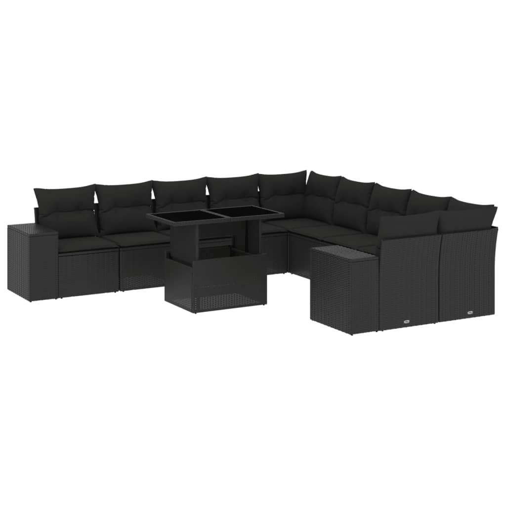 11-delige Loungeset met kussens poly rattan zwart is nu te koop bij PeponiXL, paradijselijk wonen!