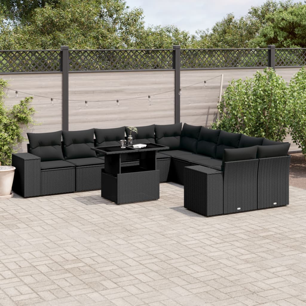 11-delige Loungeset met kussens poly rattan zwart is nu te koop bij PeponiXL, paradijselijk wonen!