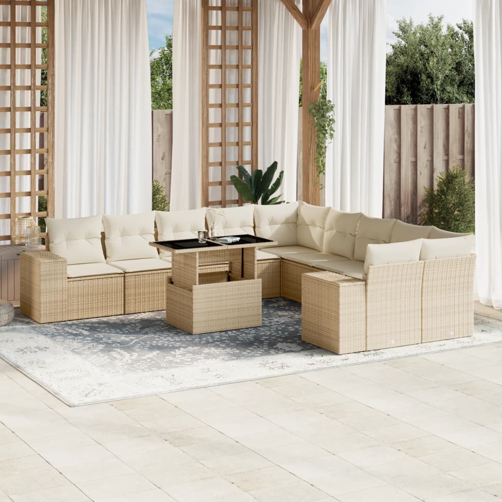 11-delige Tuinset met kussens poly rattan beige is nu te koop bij PeponiXL, paradijselijk wonen!