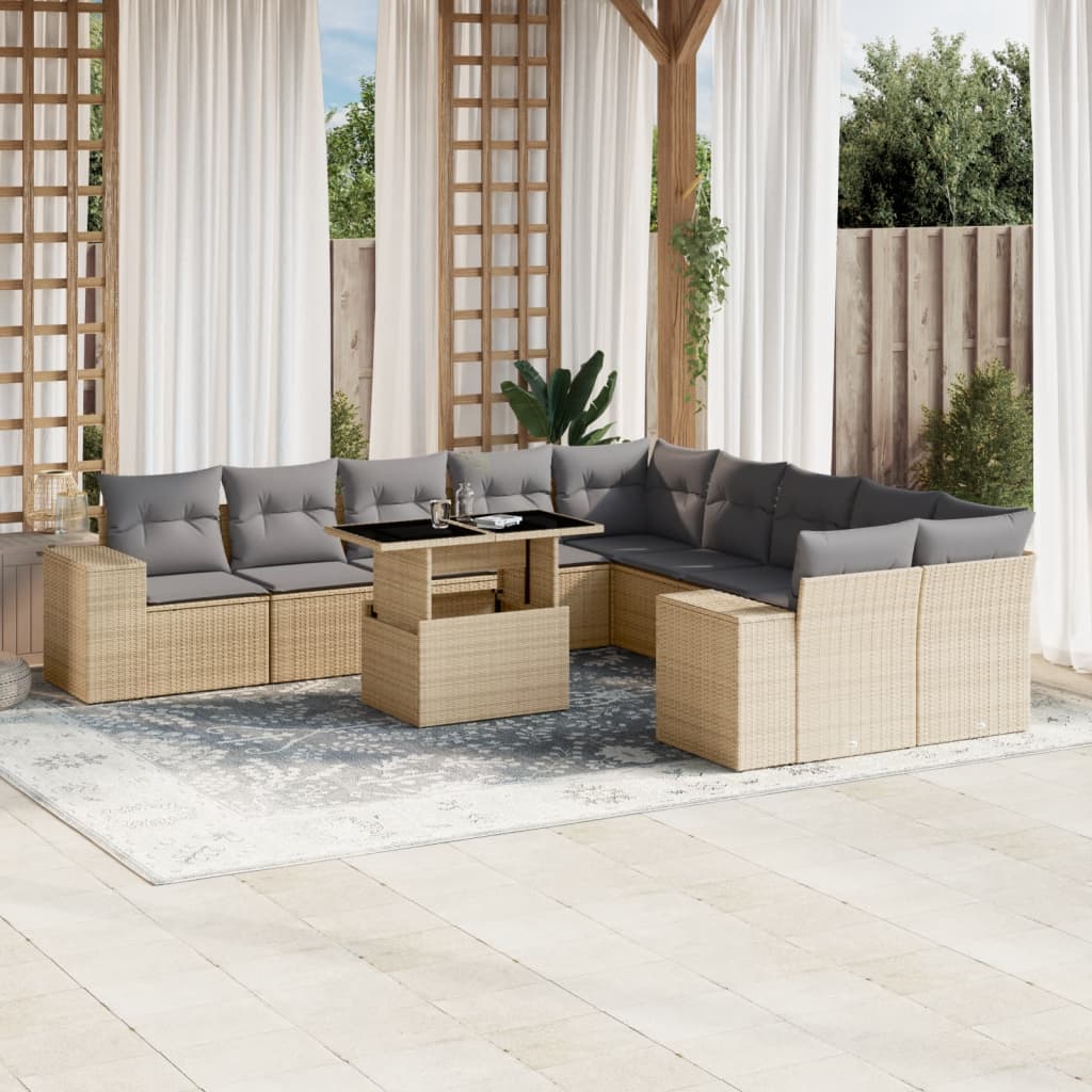11-delige Tuinset met kussens poly rattan beige is nu te koop bij PeponiXL, paradijselijk wonen!