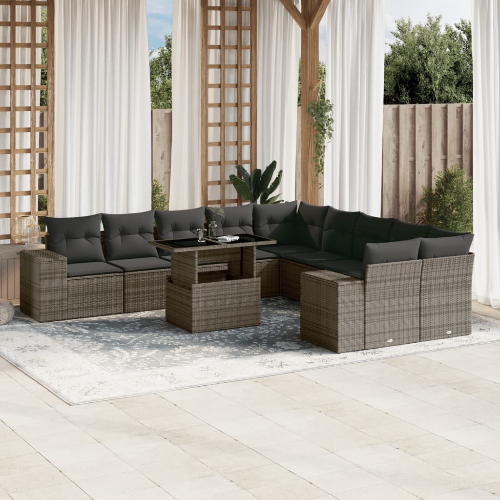 11-delige Loungeset met kussens poly rattan grijs is nu te koop bij PeponiXL, paradijselijk wonen!
