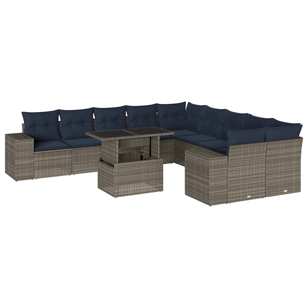 11-delige tuinbankset met kussens, grijs polyrotan is nu te koop bij PeponiXL, paradijselijk wonen!