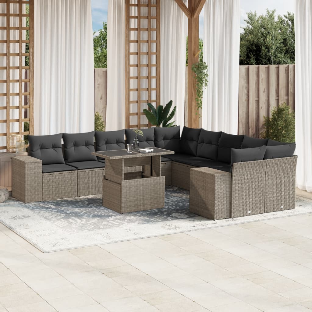 11-delige Loungeset met kussens poly rattan lichtgrijs is nu te koop bij PeponiXL, paradijselijk wonen!