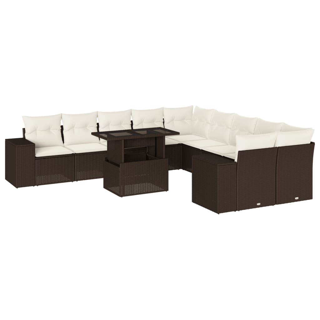 11-delige Loungeset met kussens poly rattan bruin is nu te koop bij PeponiXL, paradijselijk wonen!