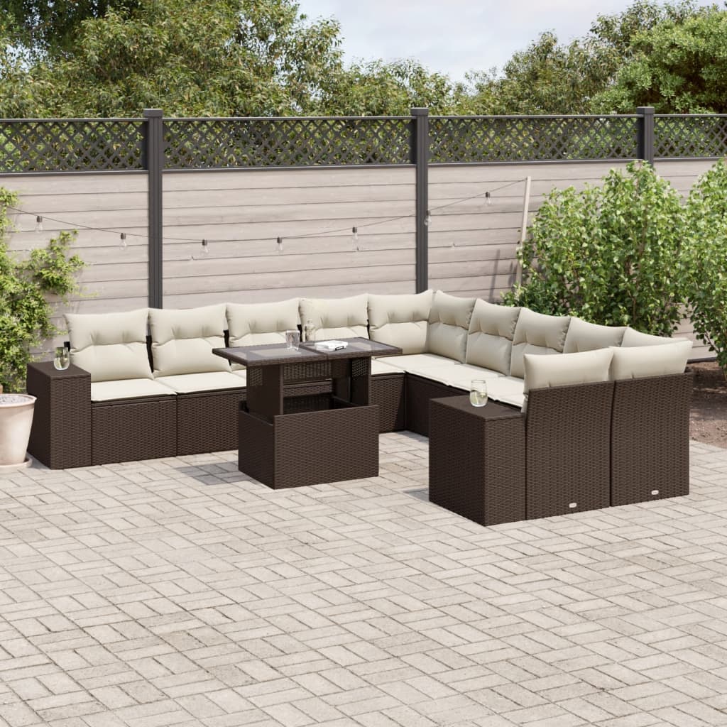 11-delige Loungeset met kussens poly rattan bruin is nu te koop bij PeponiXL, paradijselijk wonen!