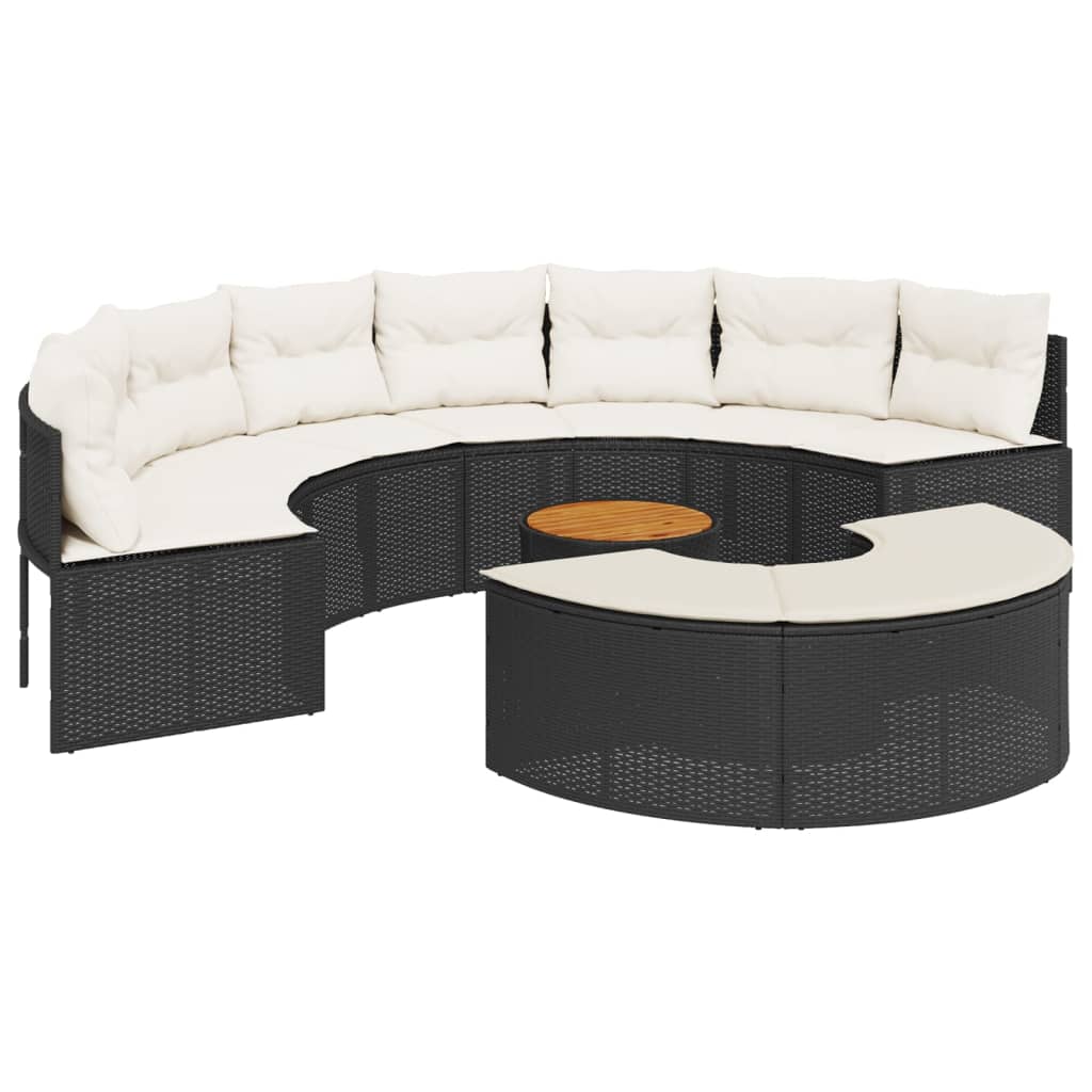 3-delige Loungeset halfrond poly rattan zwart is nu te koop bij PeponiXL, paradijselijk wonen!
