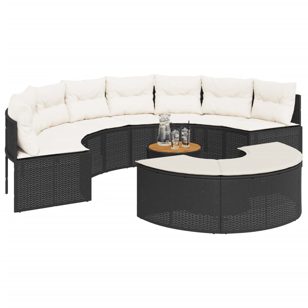 3-delige Loungeset halfrond poly rattan zwart is nu te koop bij PeponiXL, paradijselijk wonen!