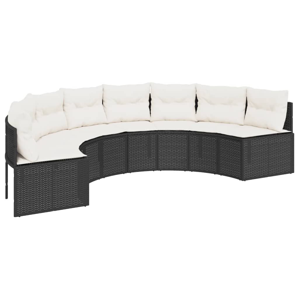 3-delige Loungeset halfrond poly rattan zwart is nu te koop bij PeponiXL, paradijselijk wonen!
