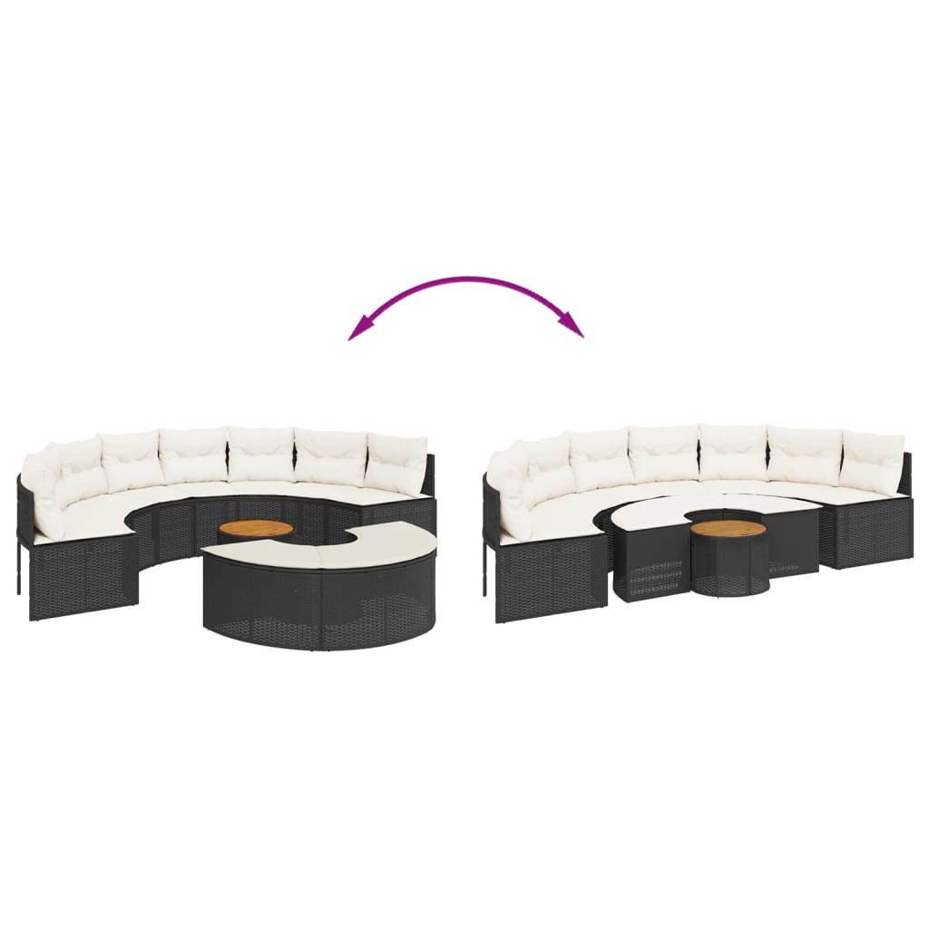 3-delige Loungeset halfrond poly rattan zwart is nu te koop bij PeponiXL, paradijselijk wonen!