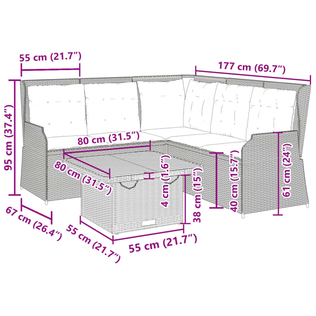 4-delige Loungeset met kussens poly rattan zwart is nu te koop bij PeponiXL, paradijselijk wonen!