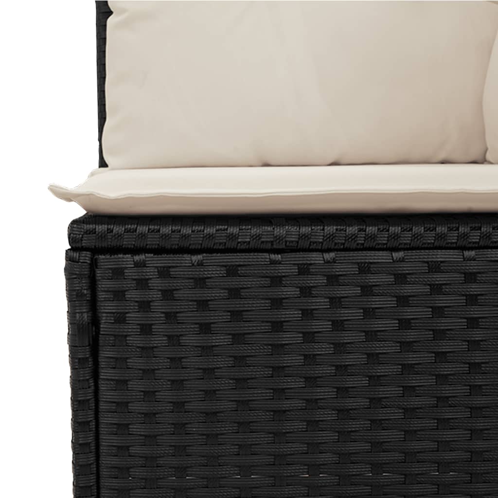 5-delige Loungeset met kussens poly rattan zwart