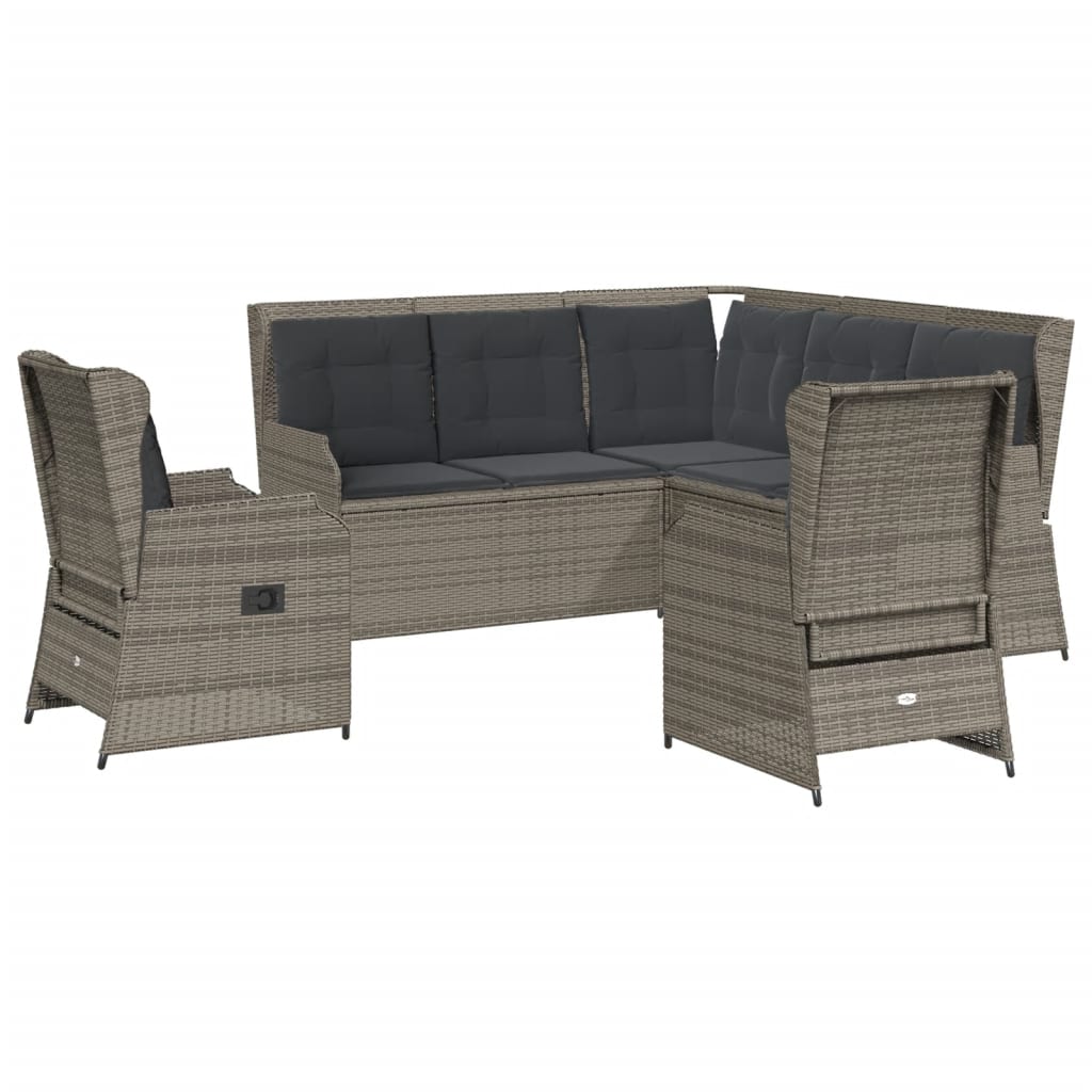 5-delige Loungeset met kussens poly rattan grijs