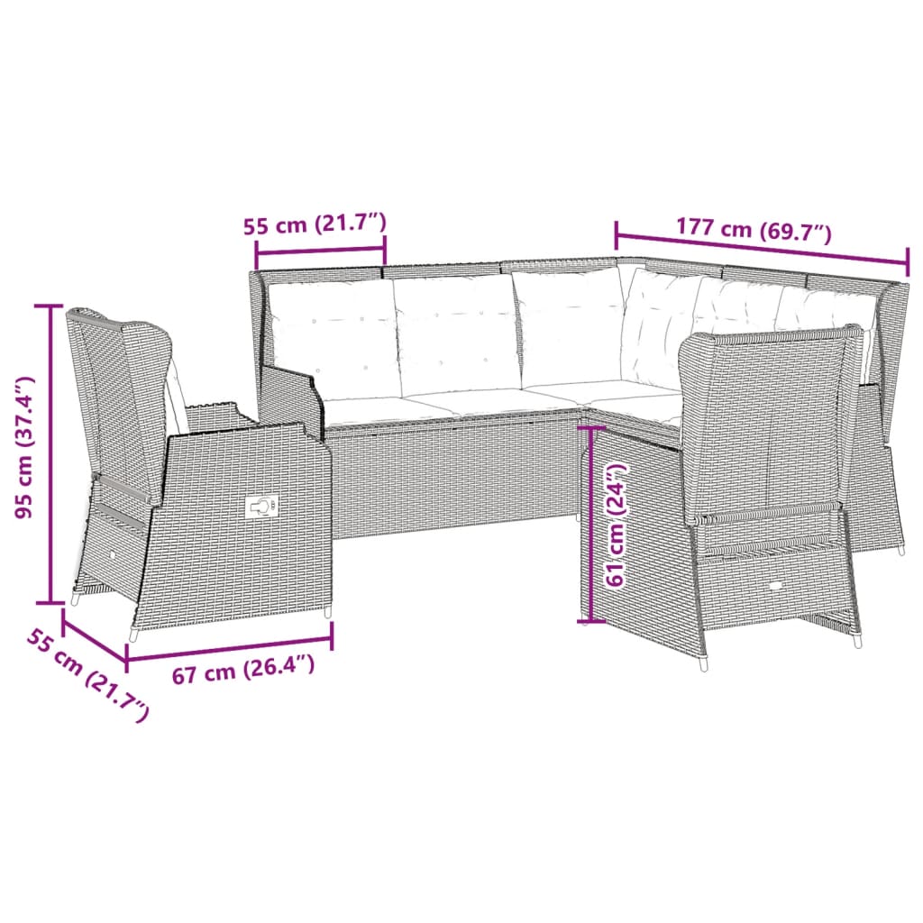 5-delige Loungeset met kussens poly rattan beige is nu te koop bij PeponiXL, paradijselijk wonen!