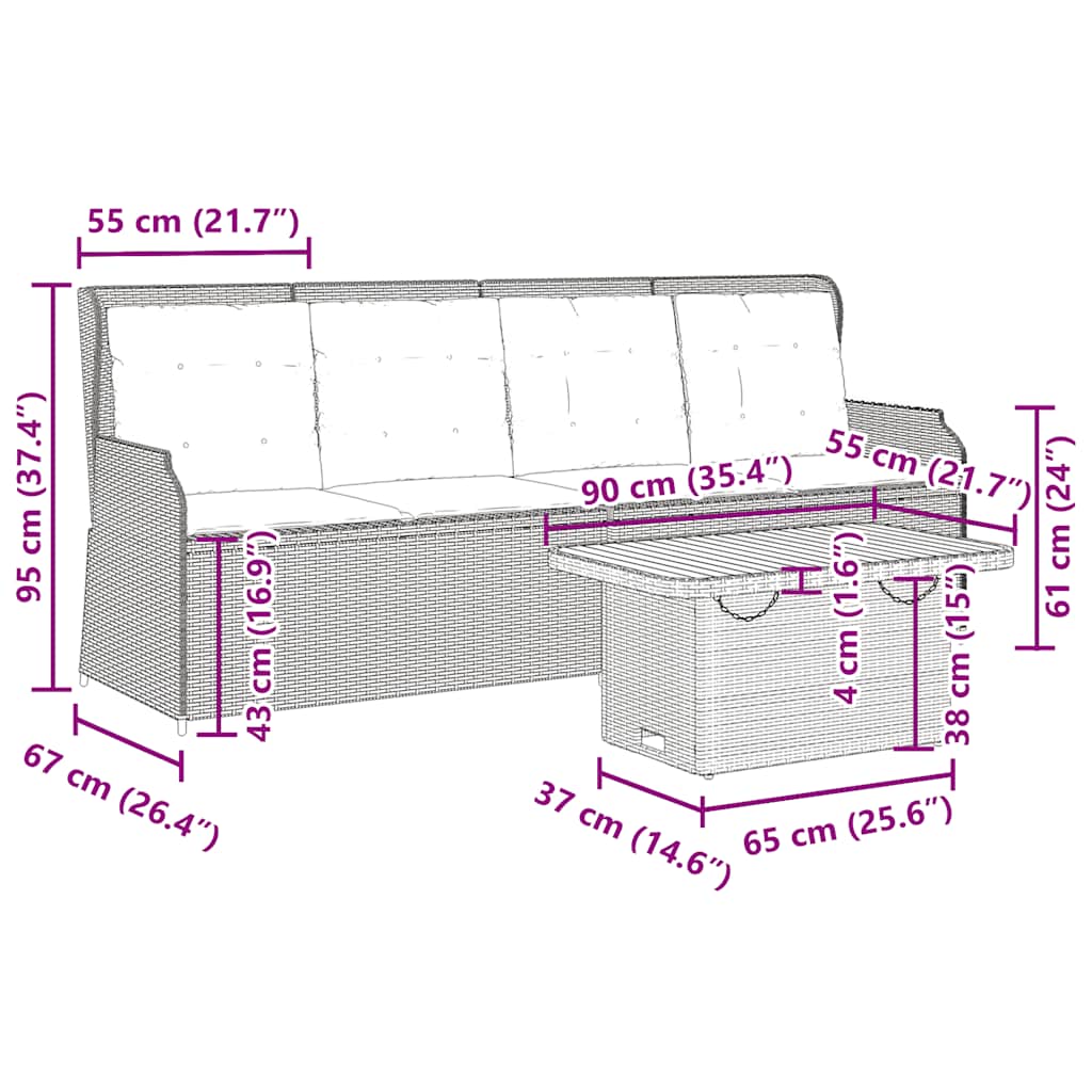 3-delige Loungeset met kussens poly rattan beige is nu te koop bij PeponiXL, paradijselijk wonen!