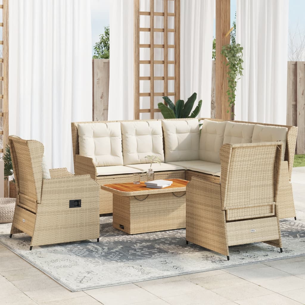 6-delige Loungeset met kussens poly rattan beige is nu te koop bij PeponiXL, paradijselijk wonen!