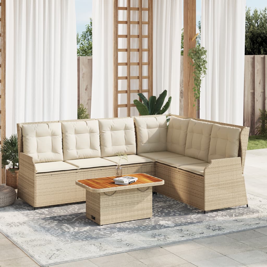 5-delige Loungeset met kussens poly rattan beige is nu te koop bij PeponiXL, paradijselijk wonen!