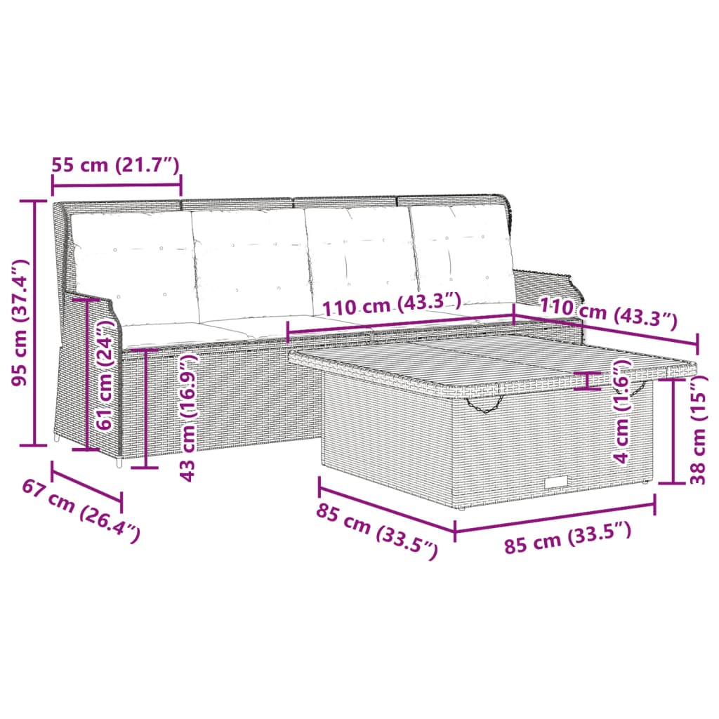 3-delige Loungeset met kussens poly rattan zwart is nu te koop bij PeponiXL, paradijselijk wonen!