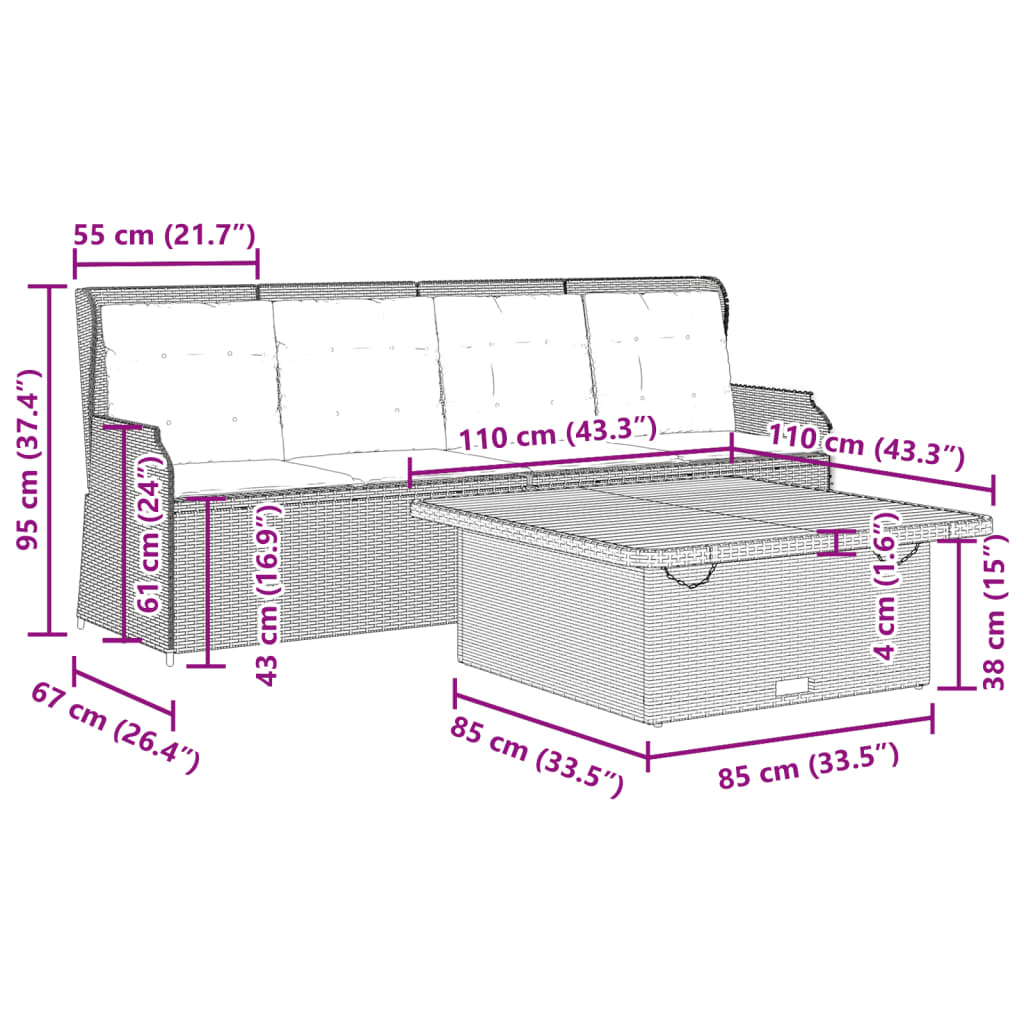 3-delige Loungeset met kussens poly rattan beige is nu te koop bij PeponiXL, paradijselijk wonen!