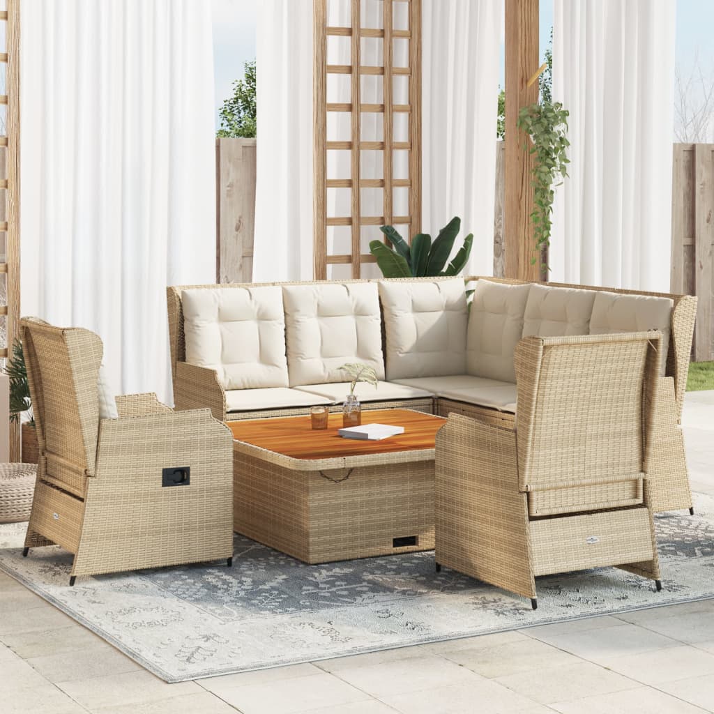 6-delige Loungeset met kussens poly rattan beige is nu te koop bij PeponiXL, paradijselijk wonen!