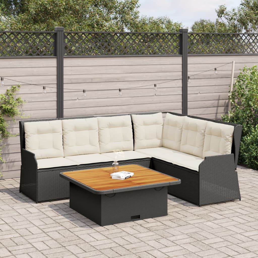 5-delige Loungeset met kussens poly rattan zwart is nu te koop bij PeponiXL, paradijselijk wonen!