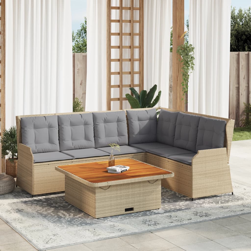 5-delige Loungeset met kussens poly rattan beige is nu te koop bij PeponiXL, paradijselijk wonen!