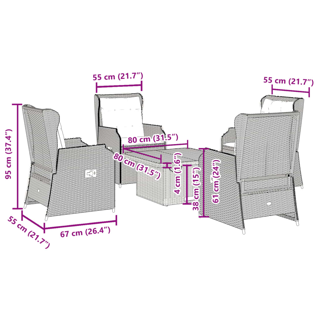 5-delige Loungeset met kussens poly rattan zwart is nu te koop bij PeponiXL, paradijselijk wonen!
