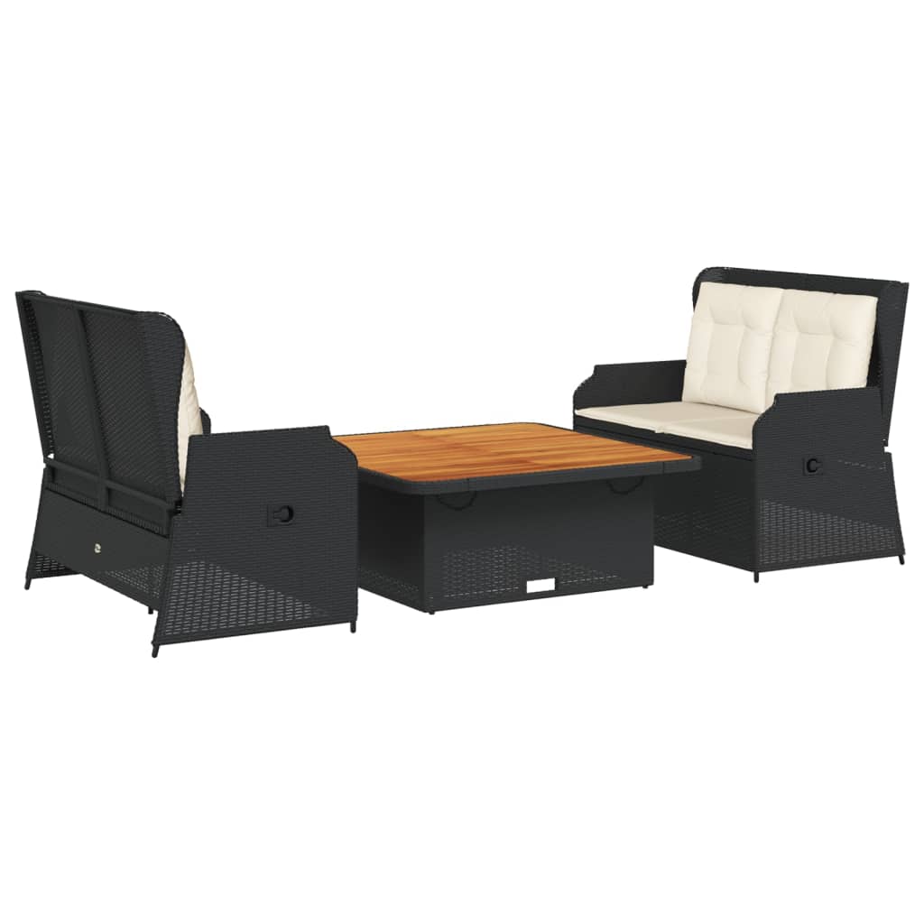 3-delige Loungeset met kussens poly rattan zwart is nu te koop bij PeponiXL, paradijselijk wonen!