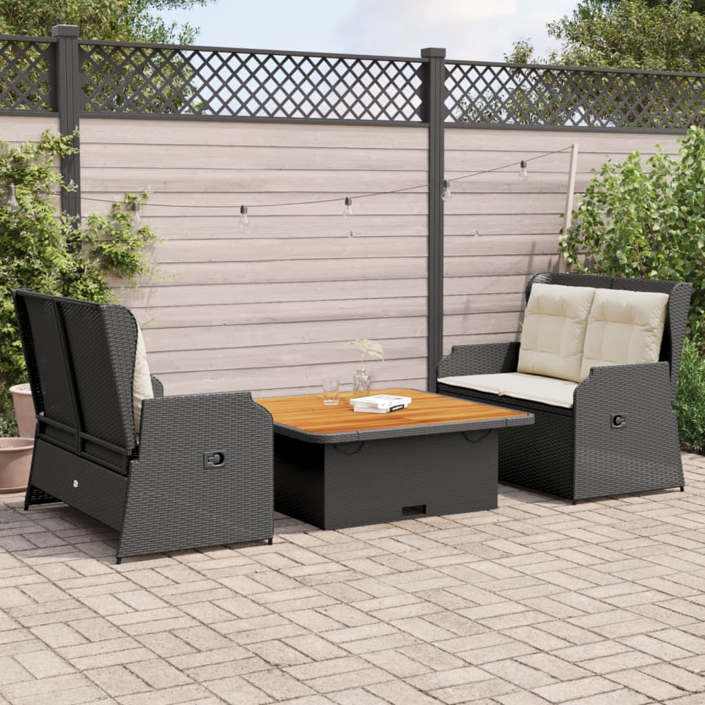3-delige Loungeset met kussens poly rattan zwart is nu te koop bij PeponiXL, paradijselijk wonen!