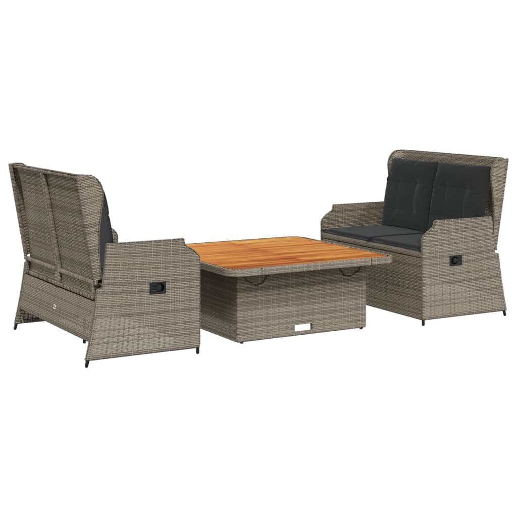 3-delige Loungeset met kussens poly rattan grijs is nu te koop bij PeponiXL, paradijselijk wonen!