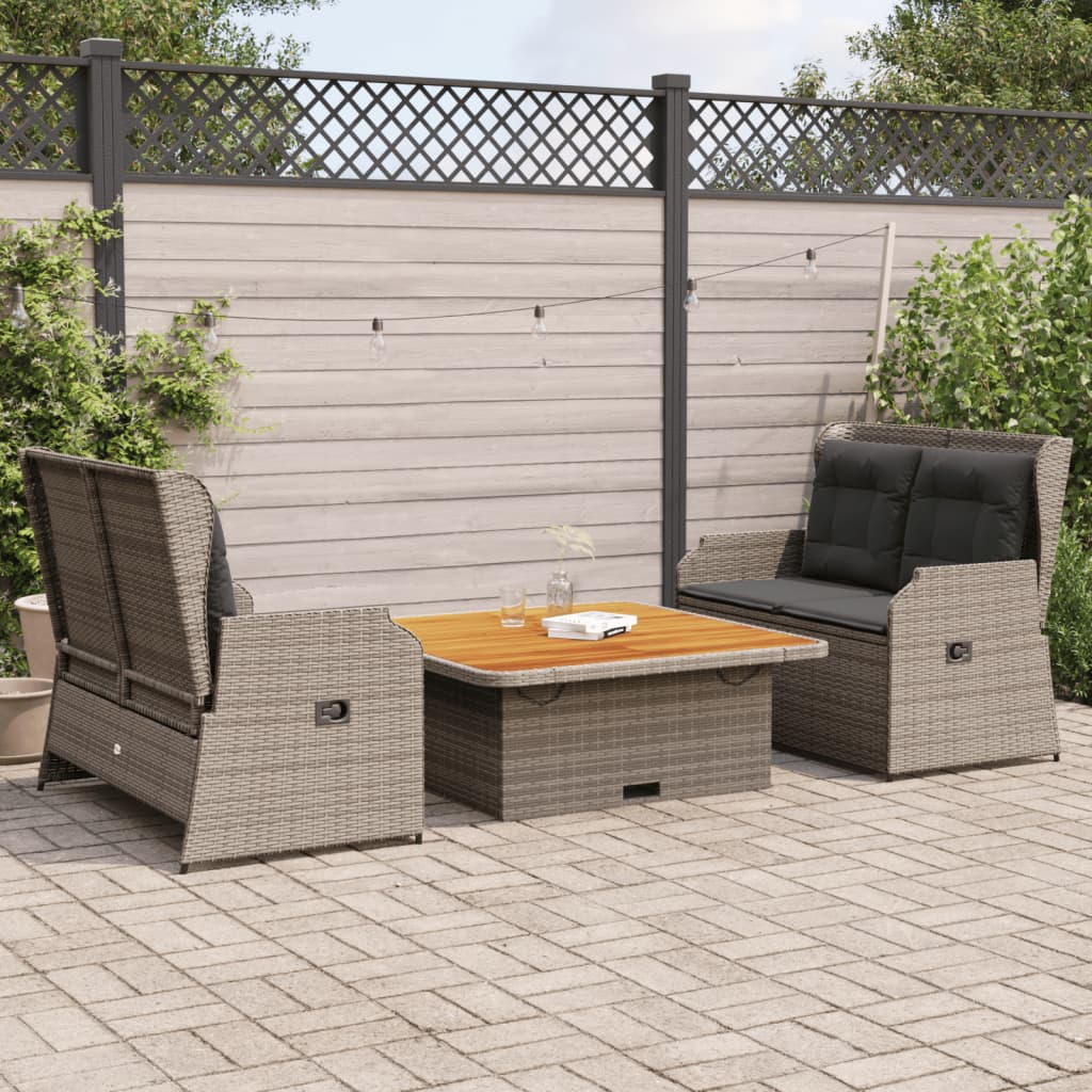 3-delige Loungeset met kussens poly rattan grijs is nu te koop bij PeponiXL, paradijselijk wonen!