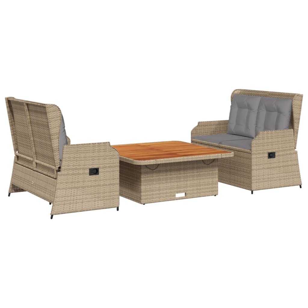 3-delige Loungeset met kussens poly rattan beige is nu te koop bij PeponiXL, paradijselijk wonen!