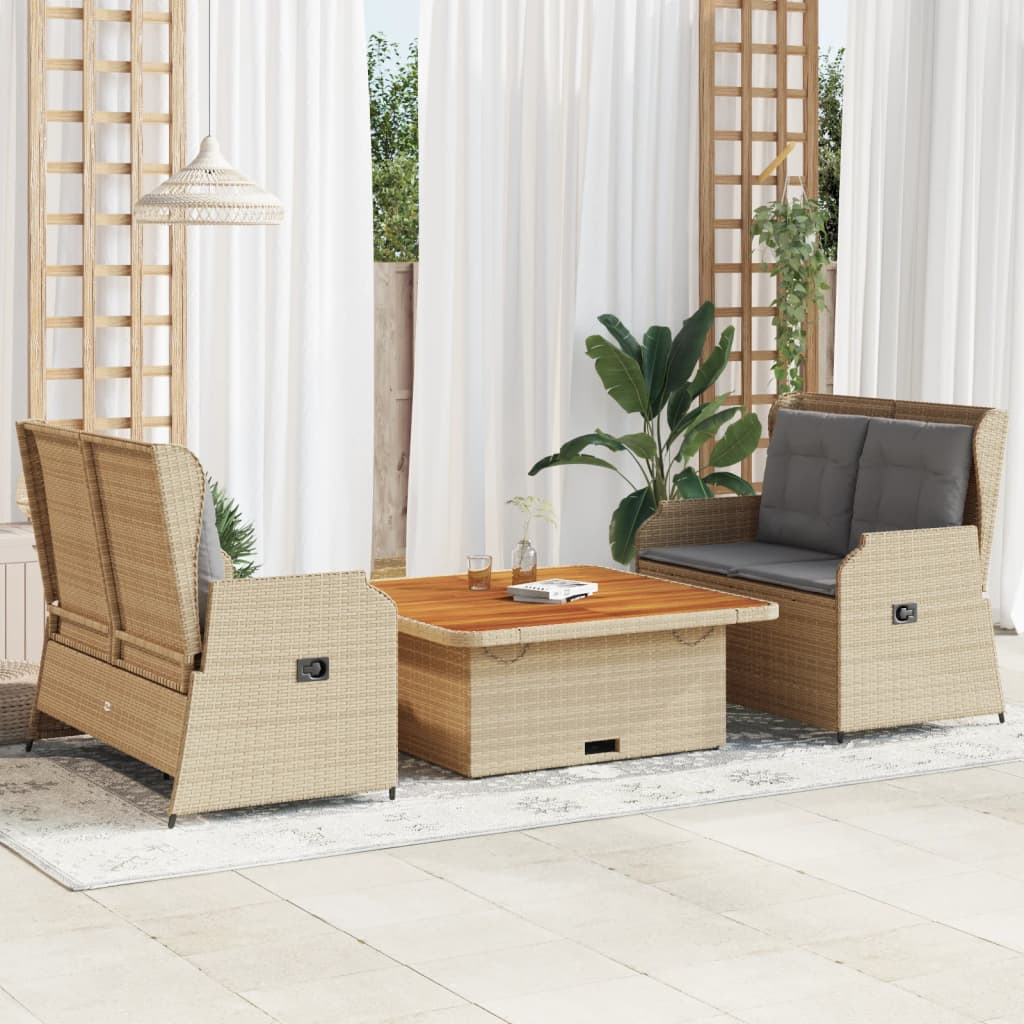 3-delige Loungeset met kussens poly rattan beige is nu te koop bij PeponiXL, paradijselijk wonen!