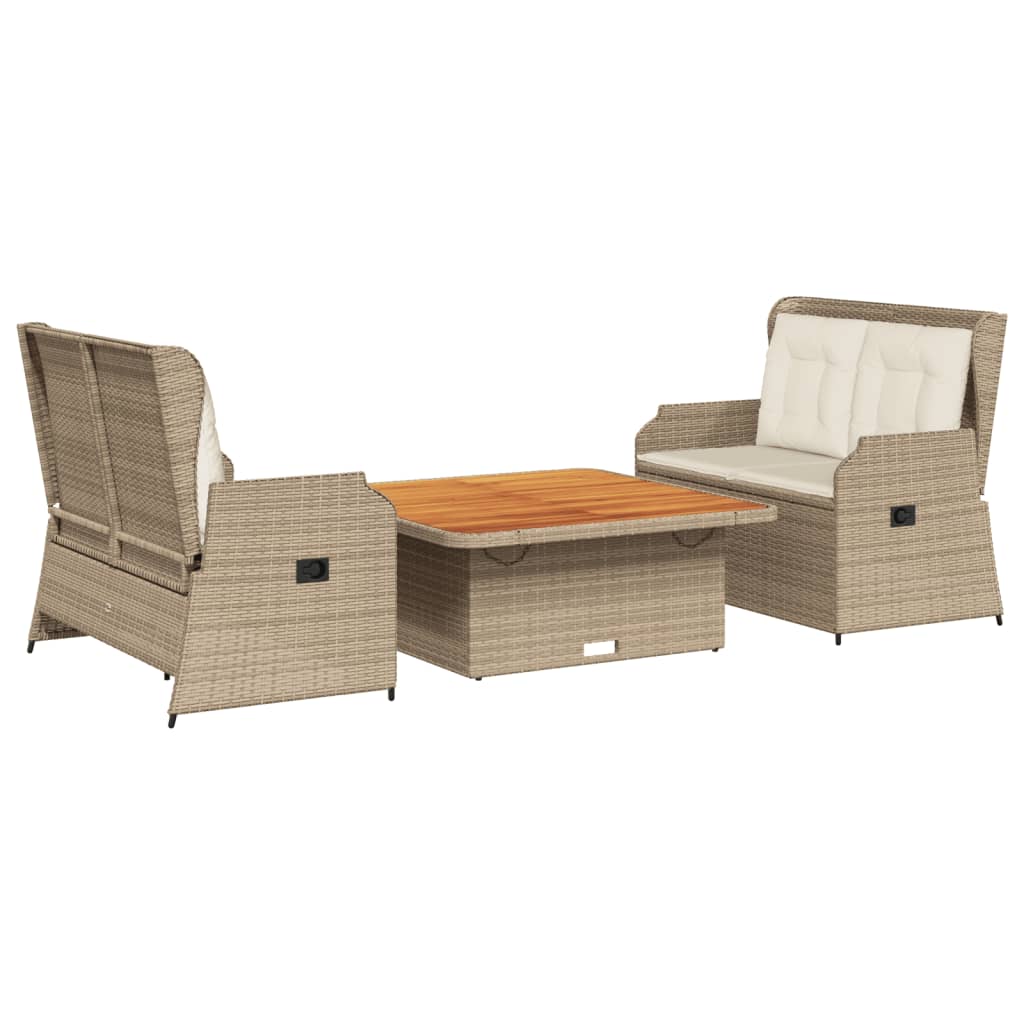 3-delige Loungeset met kussens poly rattan beige is nu te koop bij PeponiXL, paradijselijk wonen!