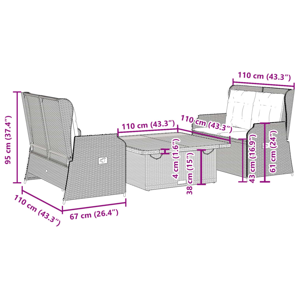 3-delige Loungeset met kussens poly rattan beige is nu te koop bij PeponiXL, paradijselijk wonen!