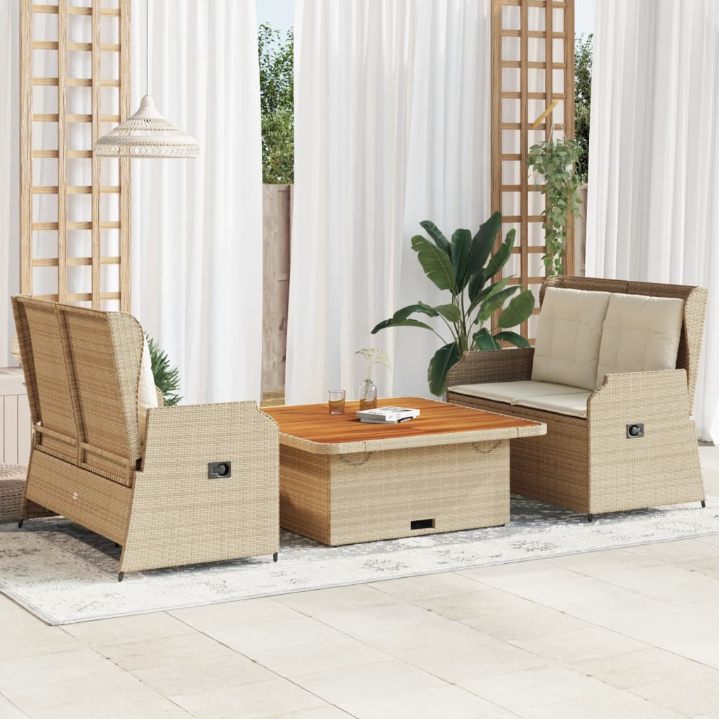 3-delige Loungeset met kussens poly rattan beige is nu te koop bij PeponiXL, paradijselijk wonen!