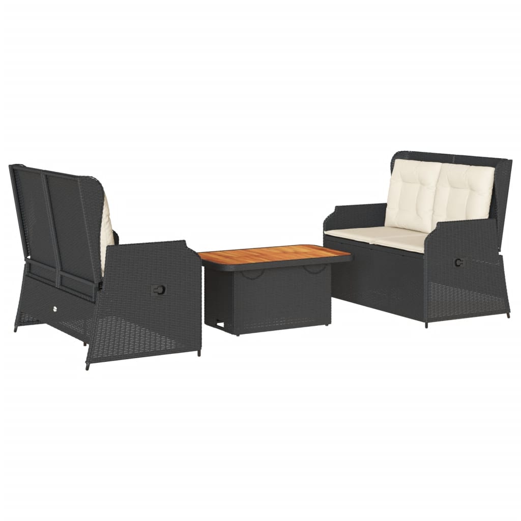 3-delige Loungeset met kussens poly rattan zwart is nu te koop bij PeponiXL, paradijselijk wonen!