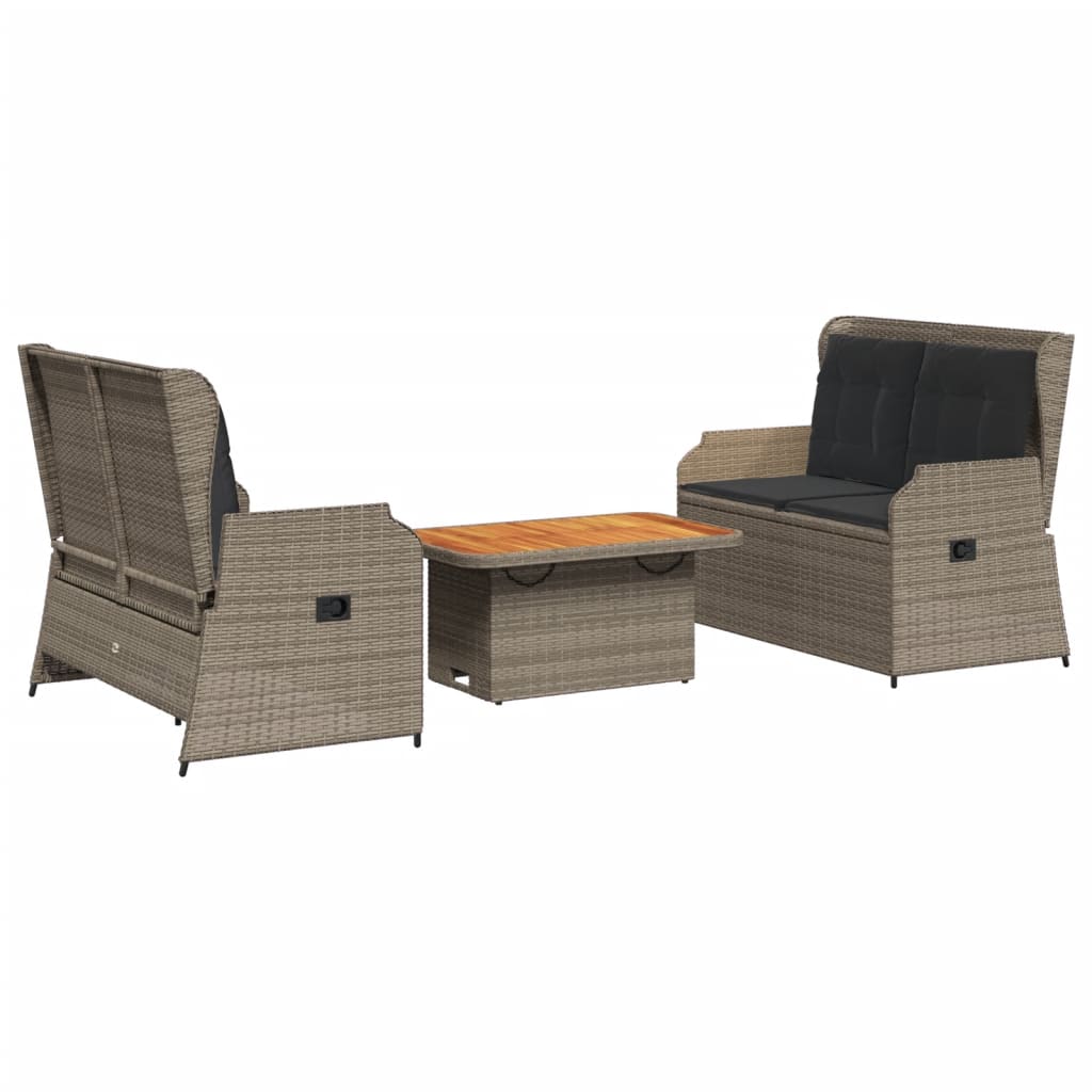 3-delige Loungeset met kussens poly rattan grijs is nu te koop bij PeponiXL, paradijselijk wonen!