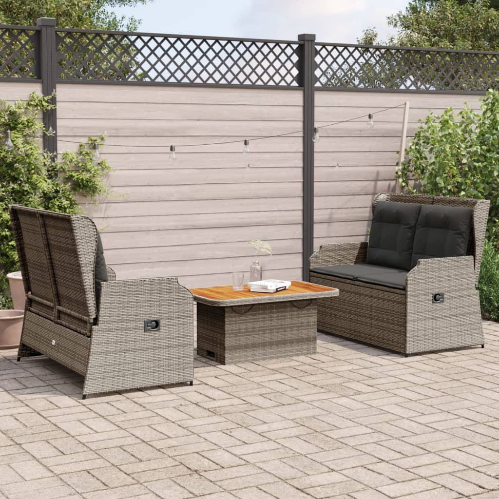 3-delige Loungeset met kussens poly rattan grijs is nu te koop bij PeponiXL, paradijselijk wonen!