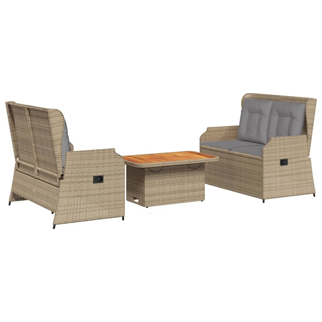 3-delige Loungeset met kussens poly rattan beige is nu te koop bij PeponiXL, paradijselijk wonen!
