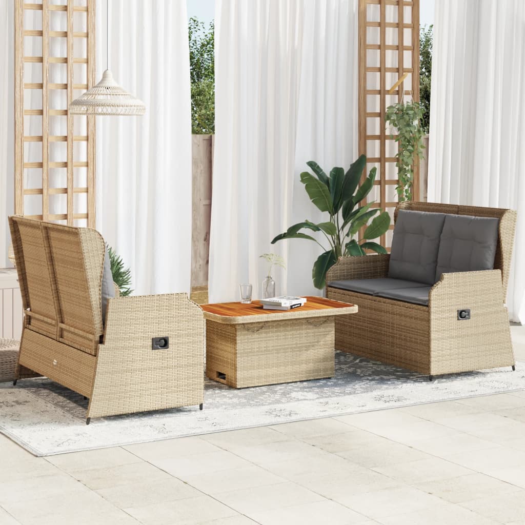3-delige Loungeset met kussens poly rattan beige is nu te koop bij PeponiXL, paradijselijk wonen!