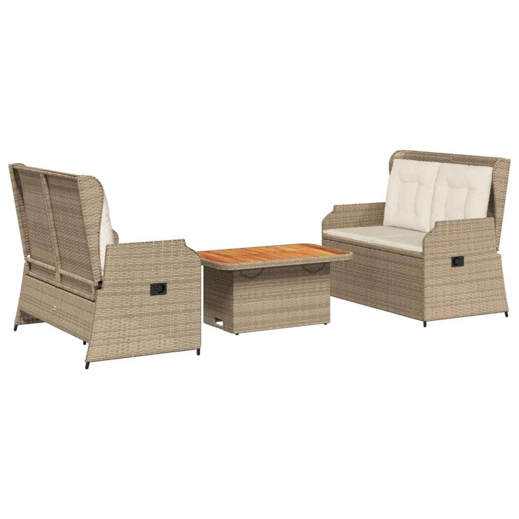 3-delige Loungeset met kussens poly rattan beige is nu te koop bij PeponiXL, paradijselijk wonen!