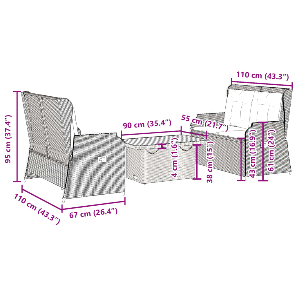 3-delige Loungeset met kussens poly rattan beige is nu te koop bij PeponiXL, paradijselijk wonen!